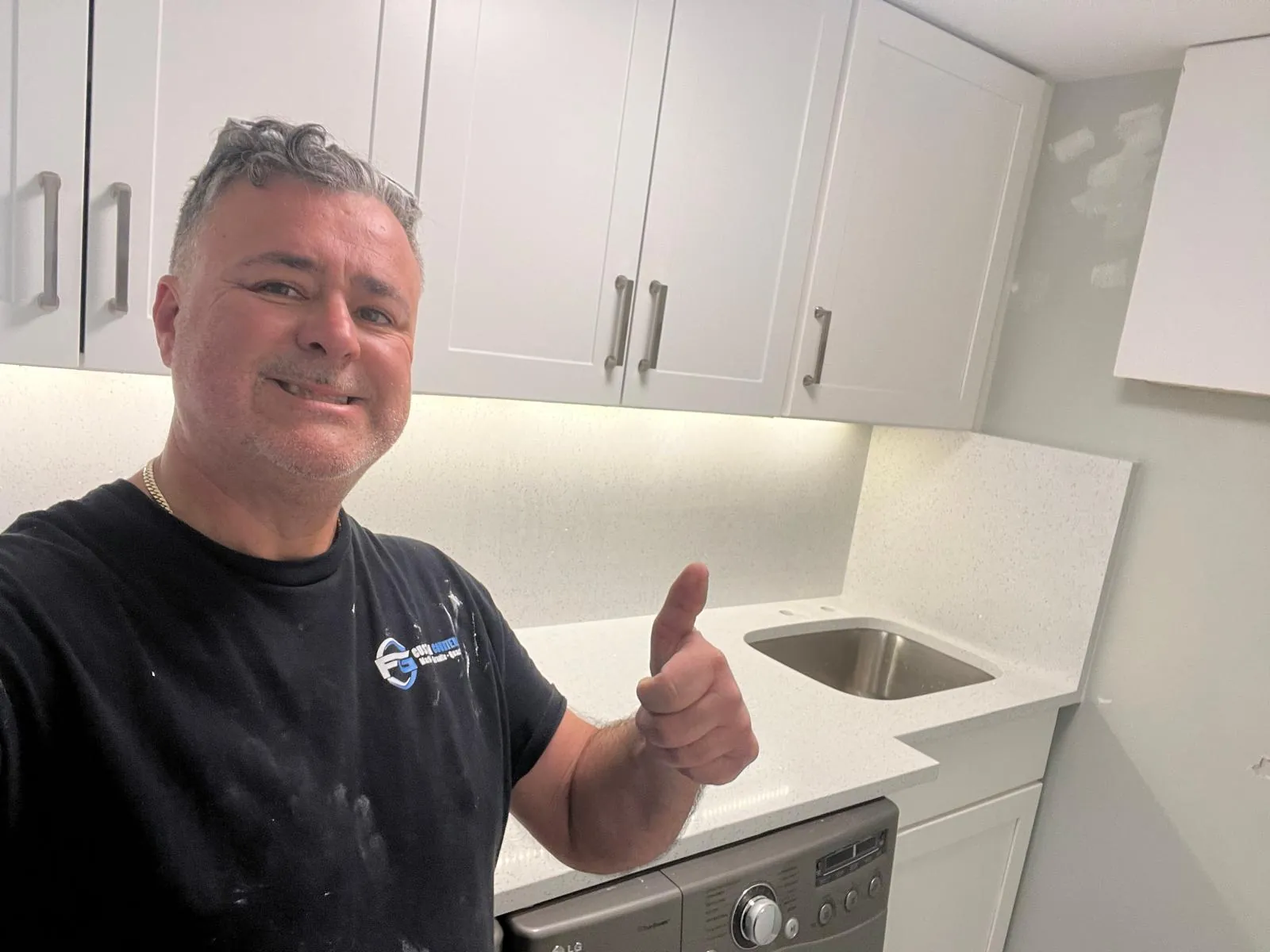 Compact White Kitchen, view 2 — custom countertop project in Palm Beach County
